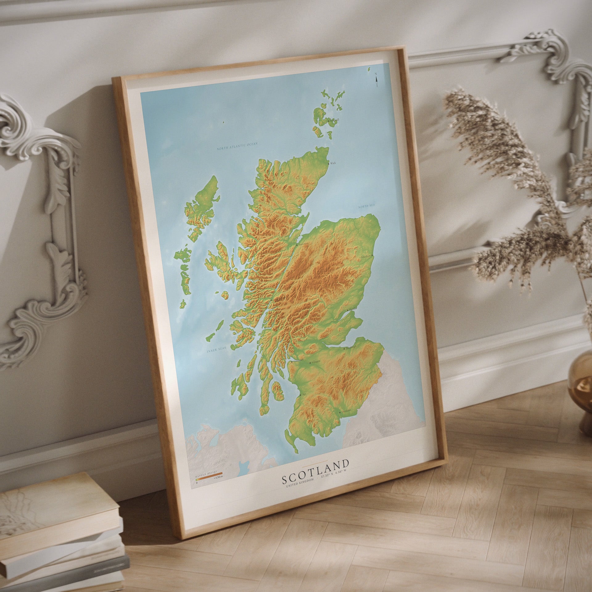 Relief map of Scotland wall art in a wood frame