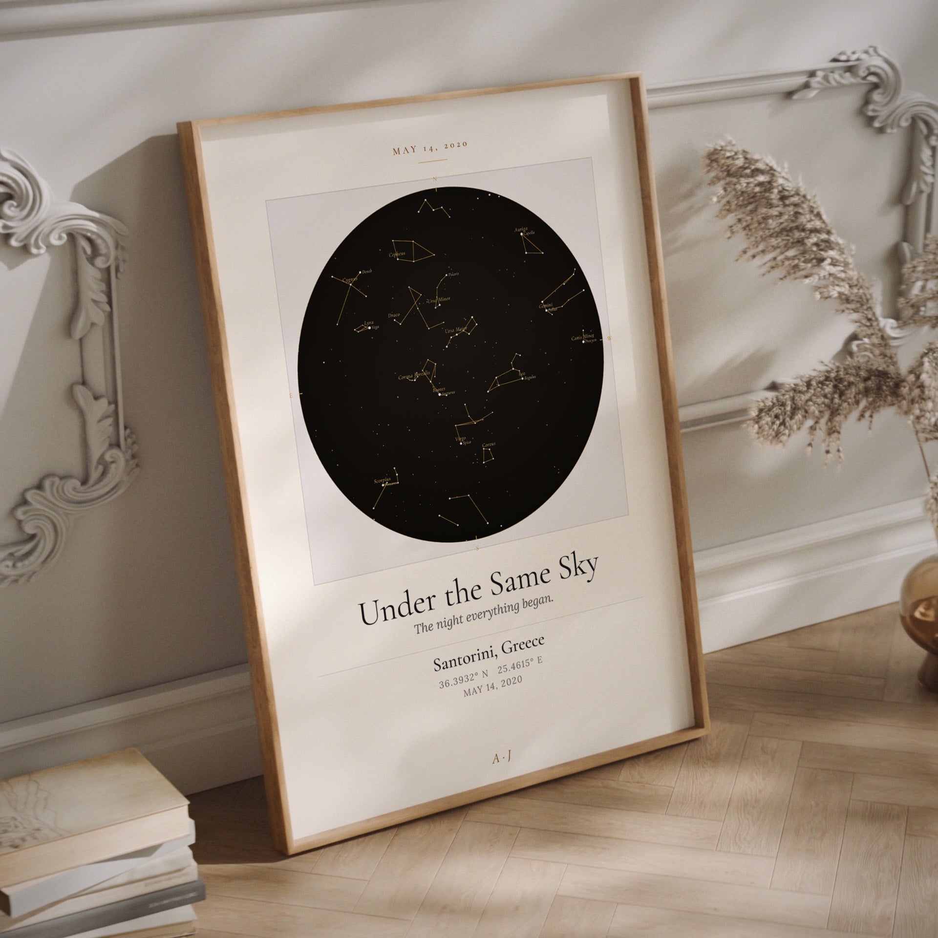 Customisable Constellation Map print in a wood frame