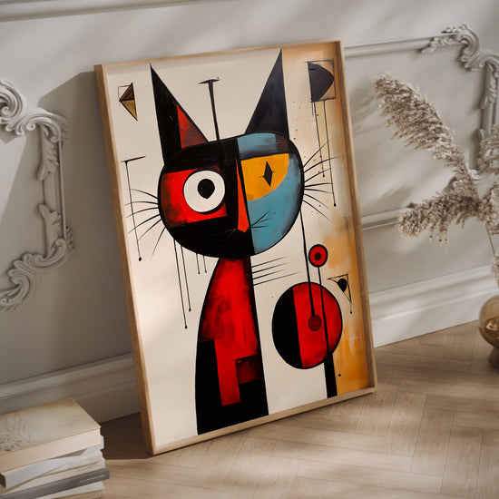 Miro cat abstract wall art in a wood frame