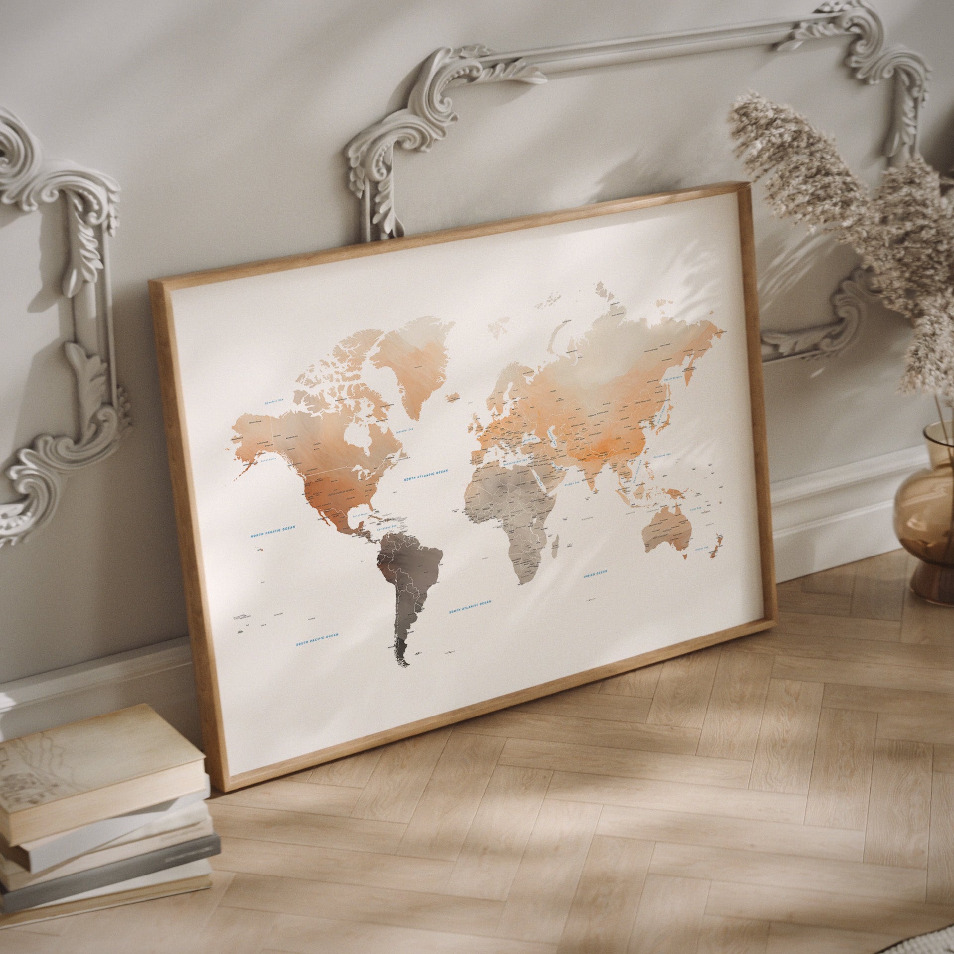 Earth watercolor world map wall art