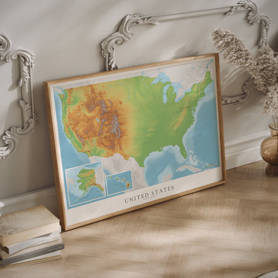 A framed United States topographic map poster.