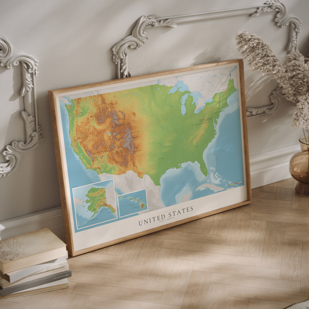A framed United States topographic map poster.