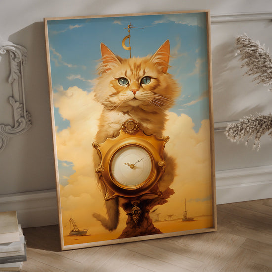 Dali Ginger cat wall art in a wood frame