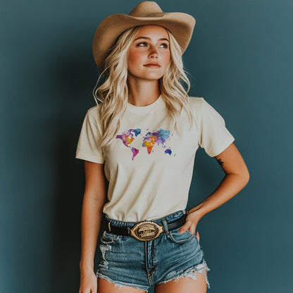 Watercolor World Map Unisex T-Shirt | Eco-Friendly apparel