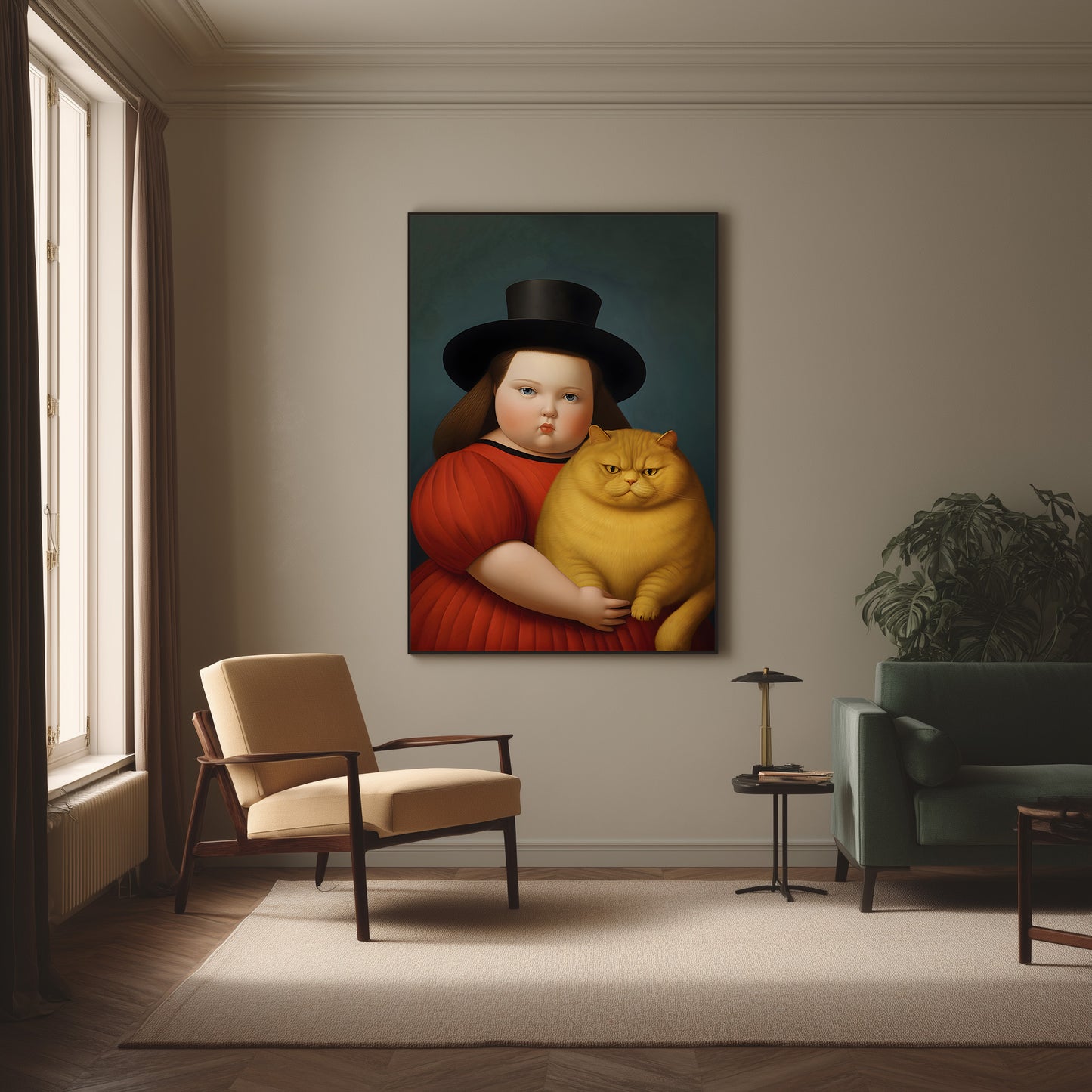 Botero Girl with Angry Cat wall art
