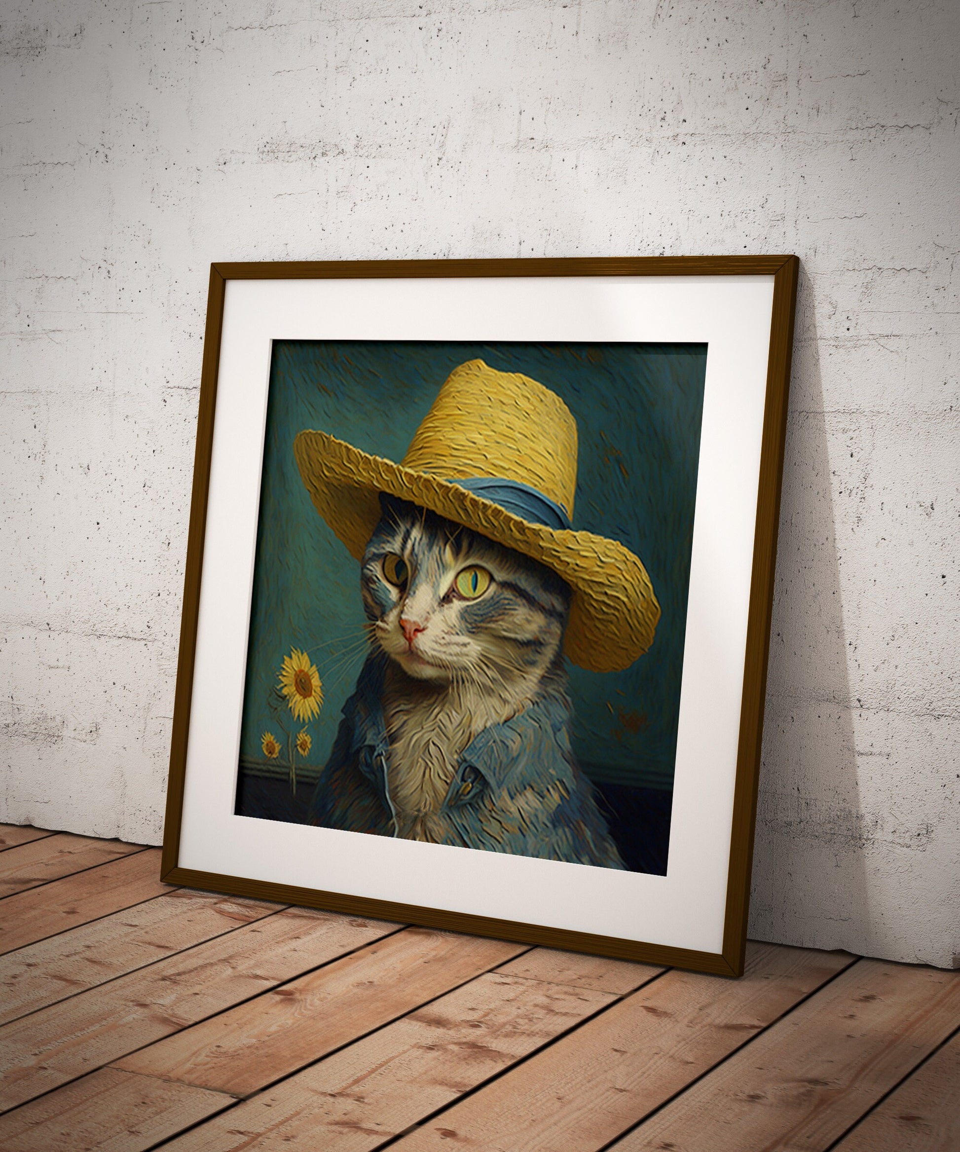 Van Gogh Cat Print | Self-Portrait with a Straw Hat Print | Vincent van Gogh wall art