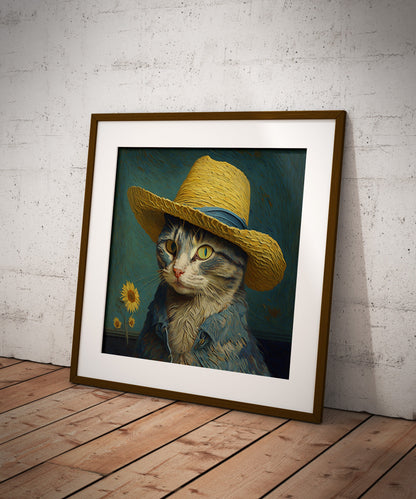 Van Gogh Cat Print | Self-Portrait with a Straw Hat Print | Vincent van Gogh wall art