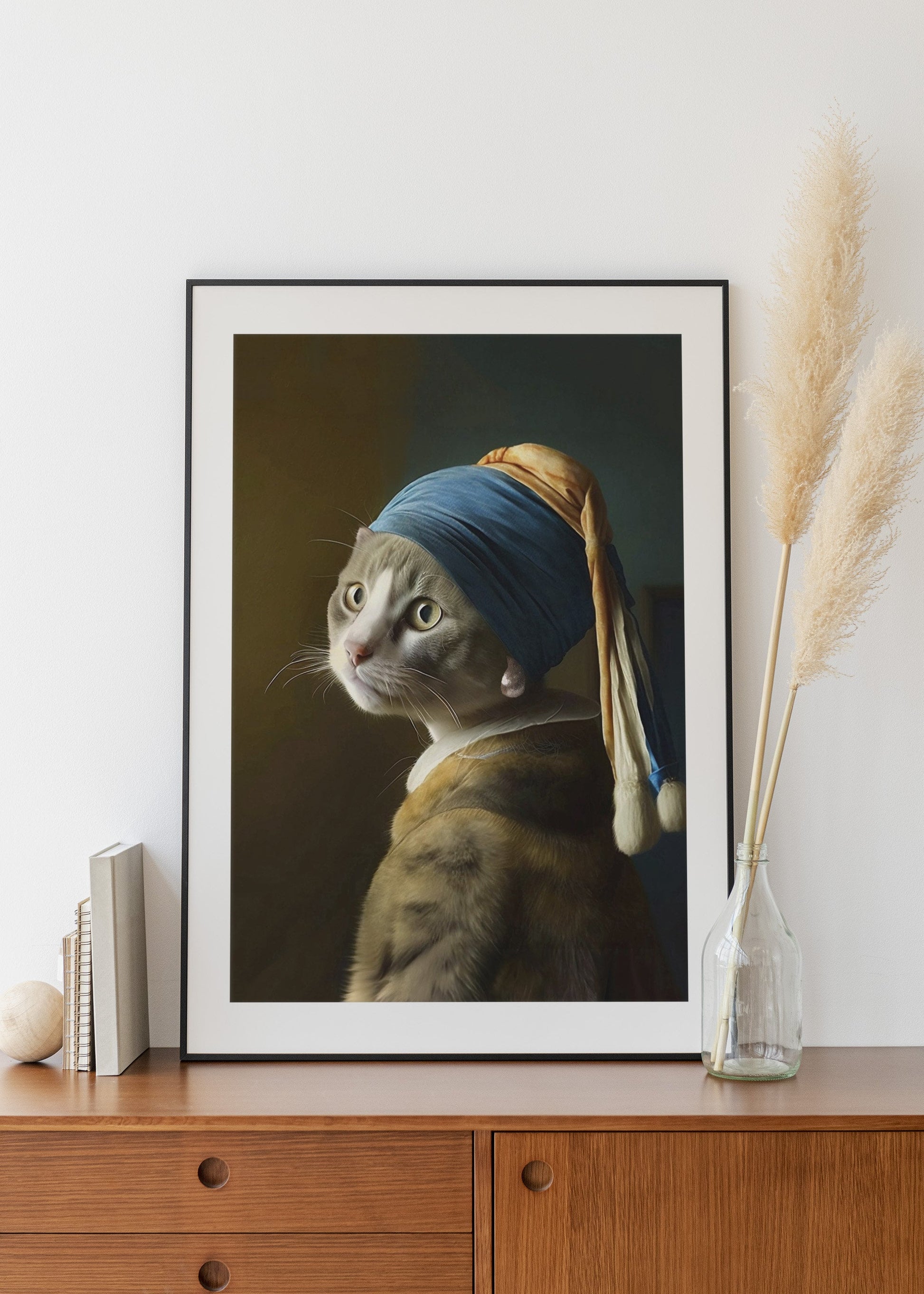 Portrait of Cat with Pearl Earring print | Different sizes available | Johannes Vermeer poster | Cat wall art