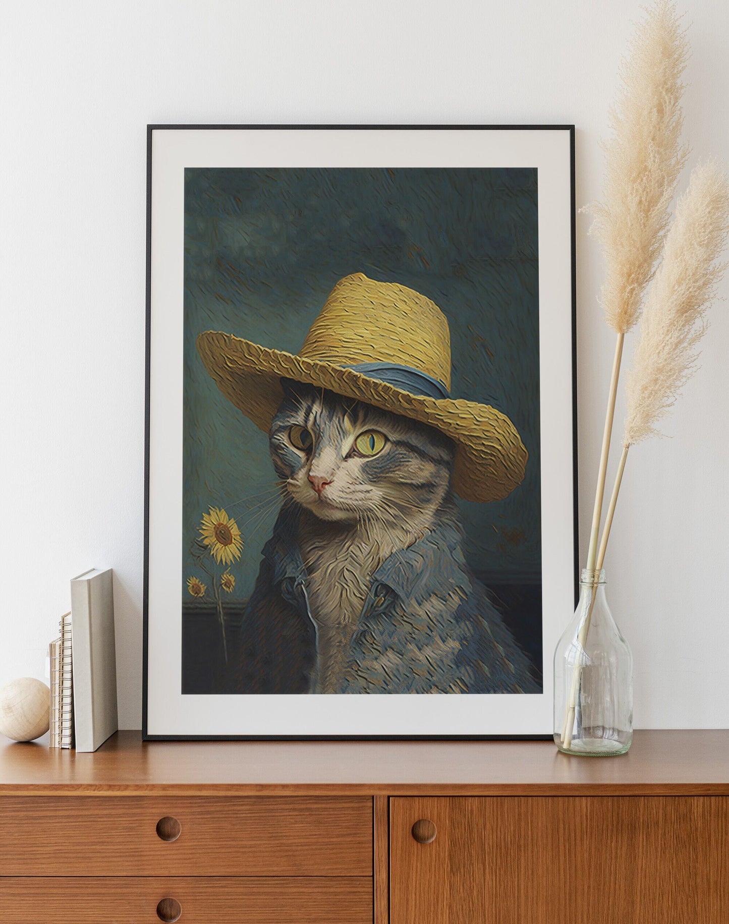 Van Gogh Cat Print | Self-Portrait with a Straw Hat Print | Vincent van Gogh wall art