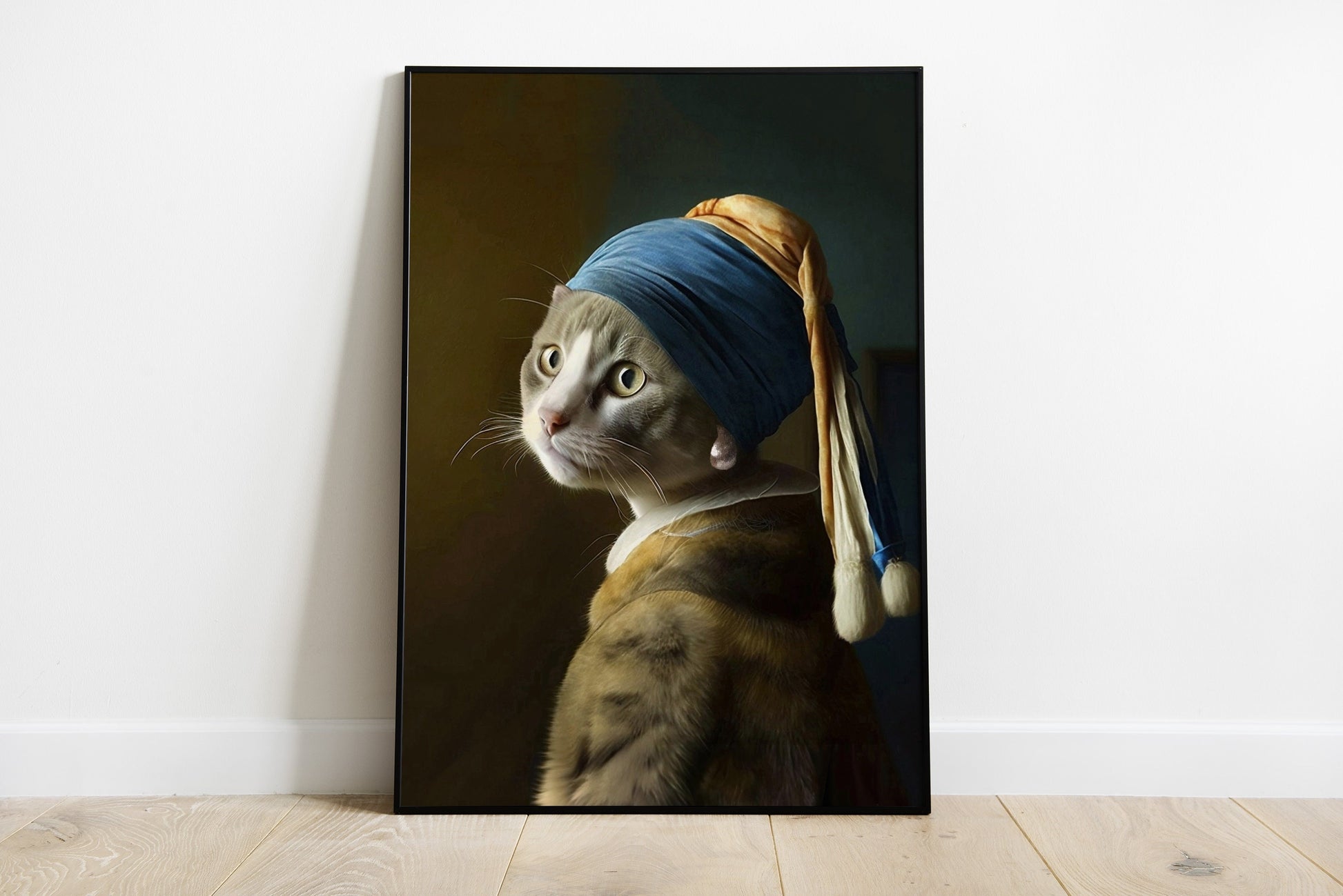 Portrait of Cat with Pearl Earring print | Different sizes available | Johannes Vermeer poster | Cat wall art