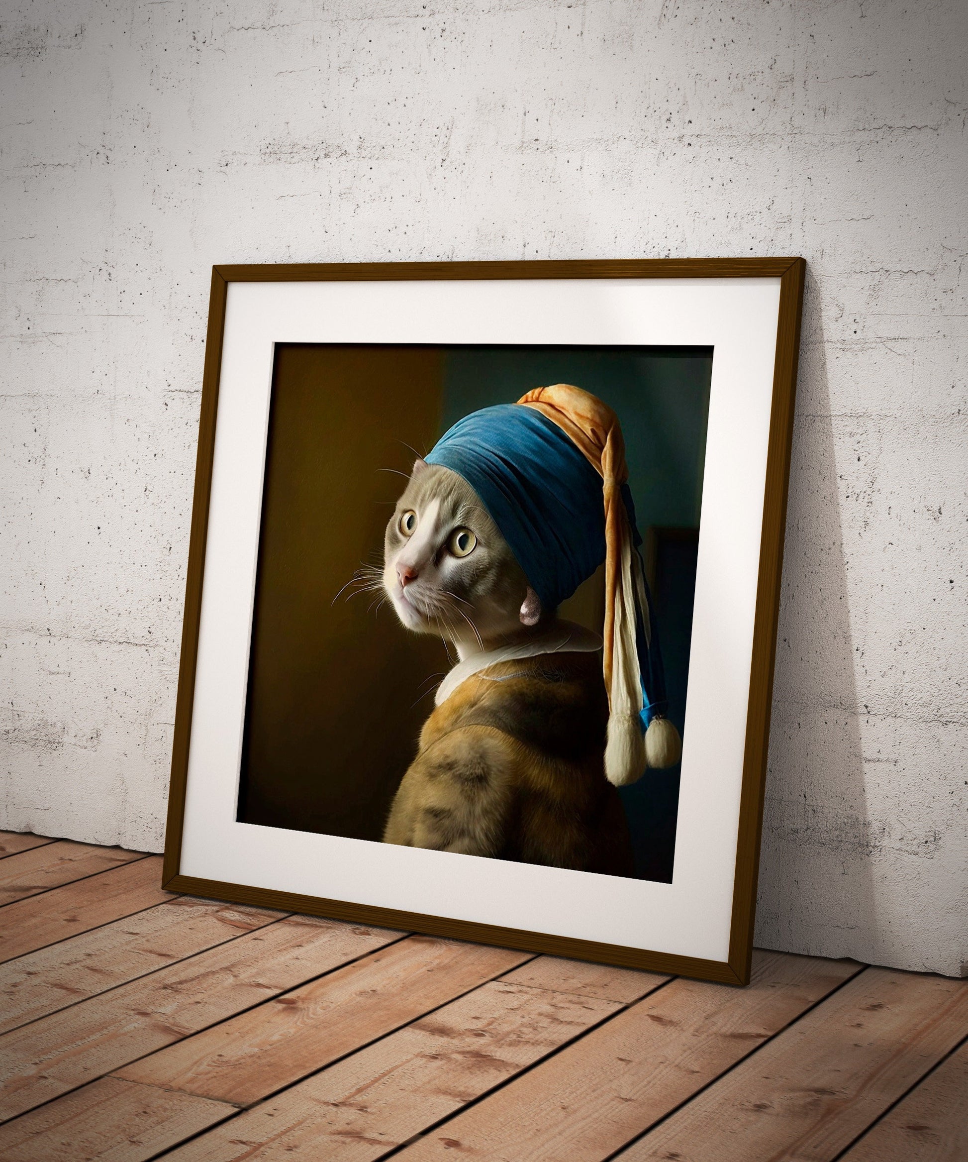 Portrait of Cat with Pearl Earring print | Different sizes available | Johannes Vermeer poster | Cat wall art