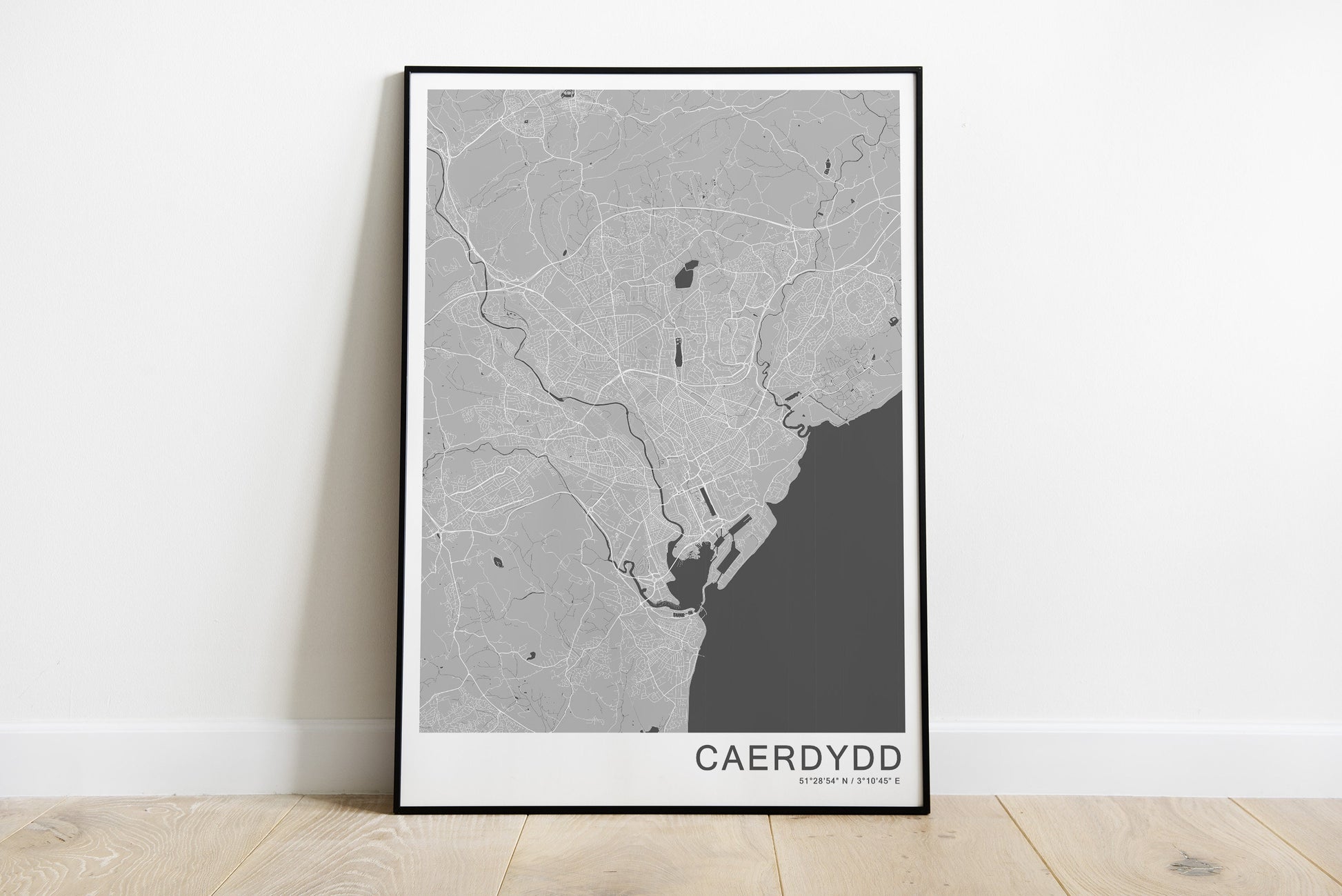 Cardiff city map print in grey colours