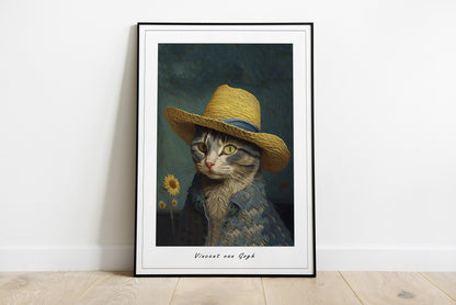 Van Gogh Cat Print | Self-Portrait with a Straw Hat Print | Vincent van Gogh wall art