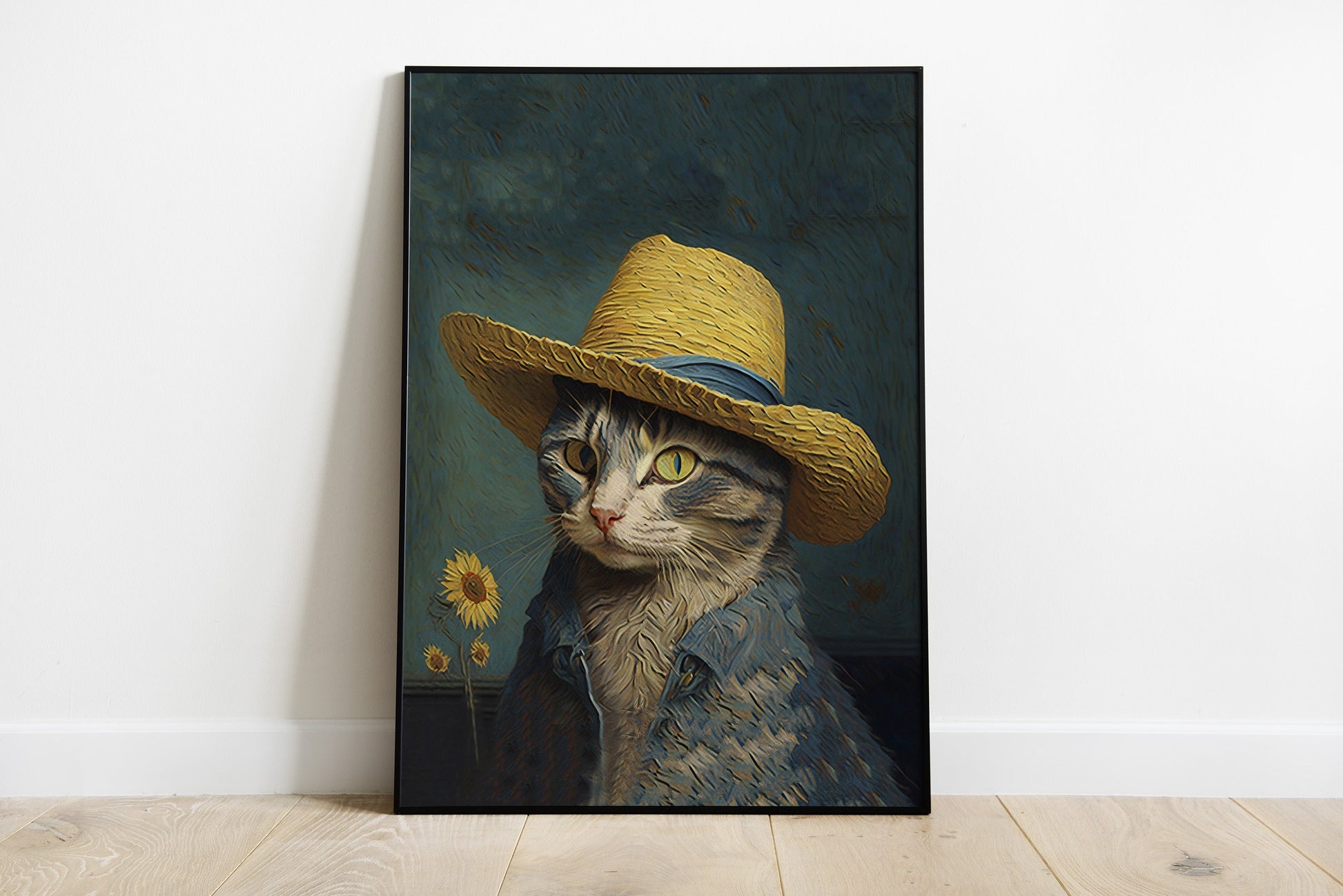 Van Gogh Cat Print | Self-Portrait with a Straw Hat Print | Vincent van Gogh wall art