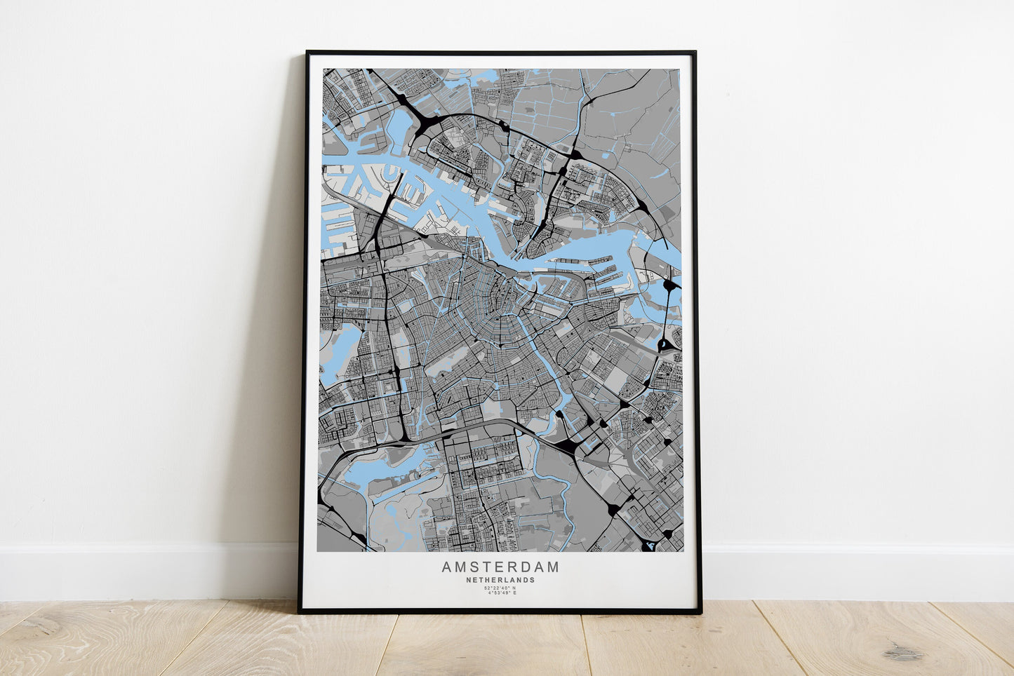 Amsterdam cityprint in grey colors.