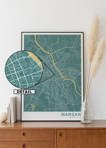 Warsaw city print | Poland wall art | Warsaw street map poster