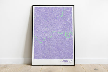 London city map print in purple colors