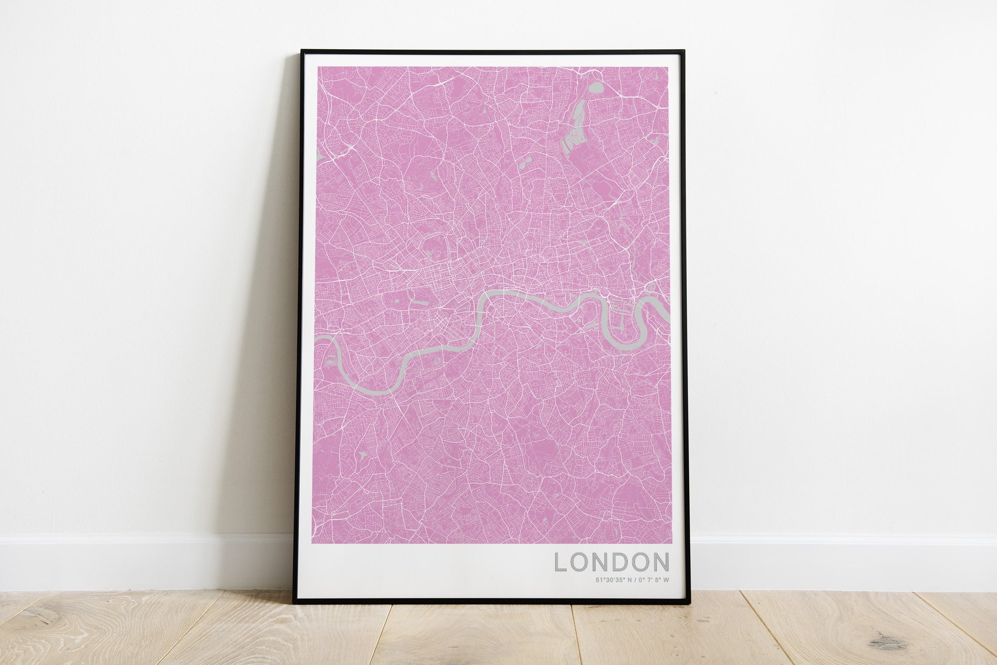 London city map print in pink color.