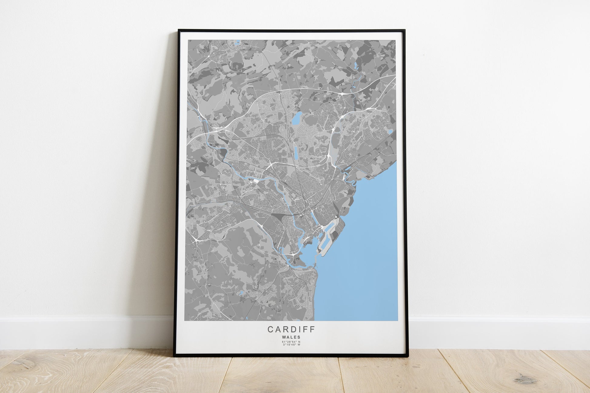 Cardiff city map in grey colours