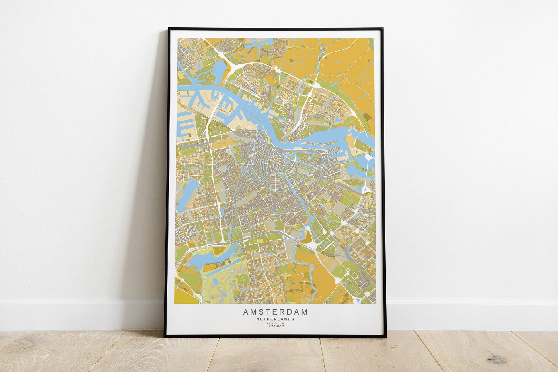 Amsterdam cityprint in yellow colors.