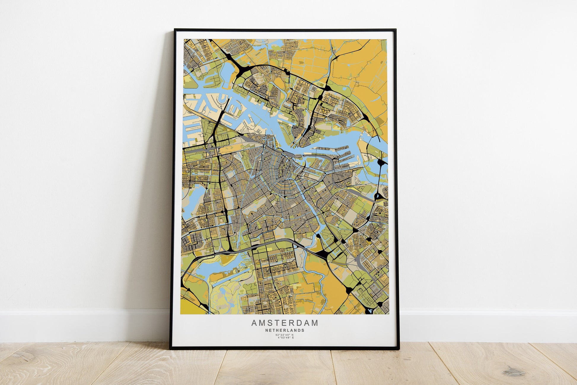 Amsterdam cityprint in yellow colors.