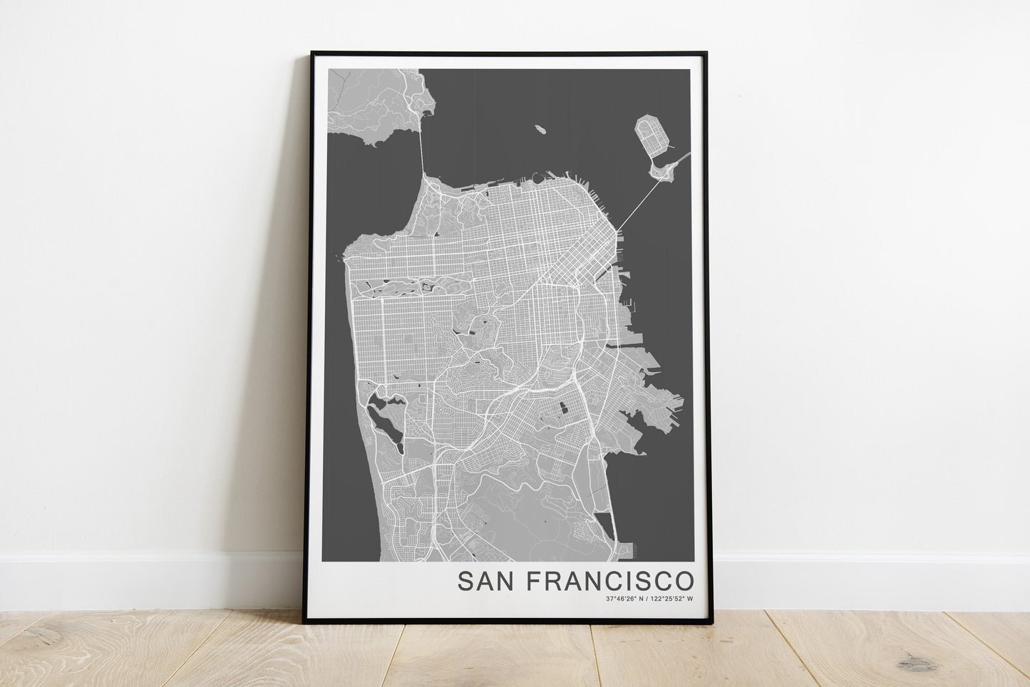 San Francisco city map print in grey colours.