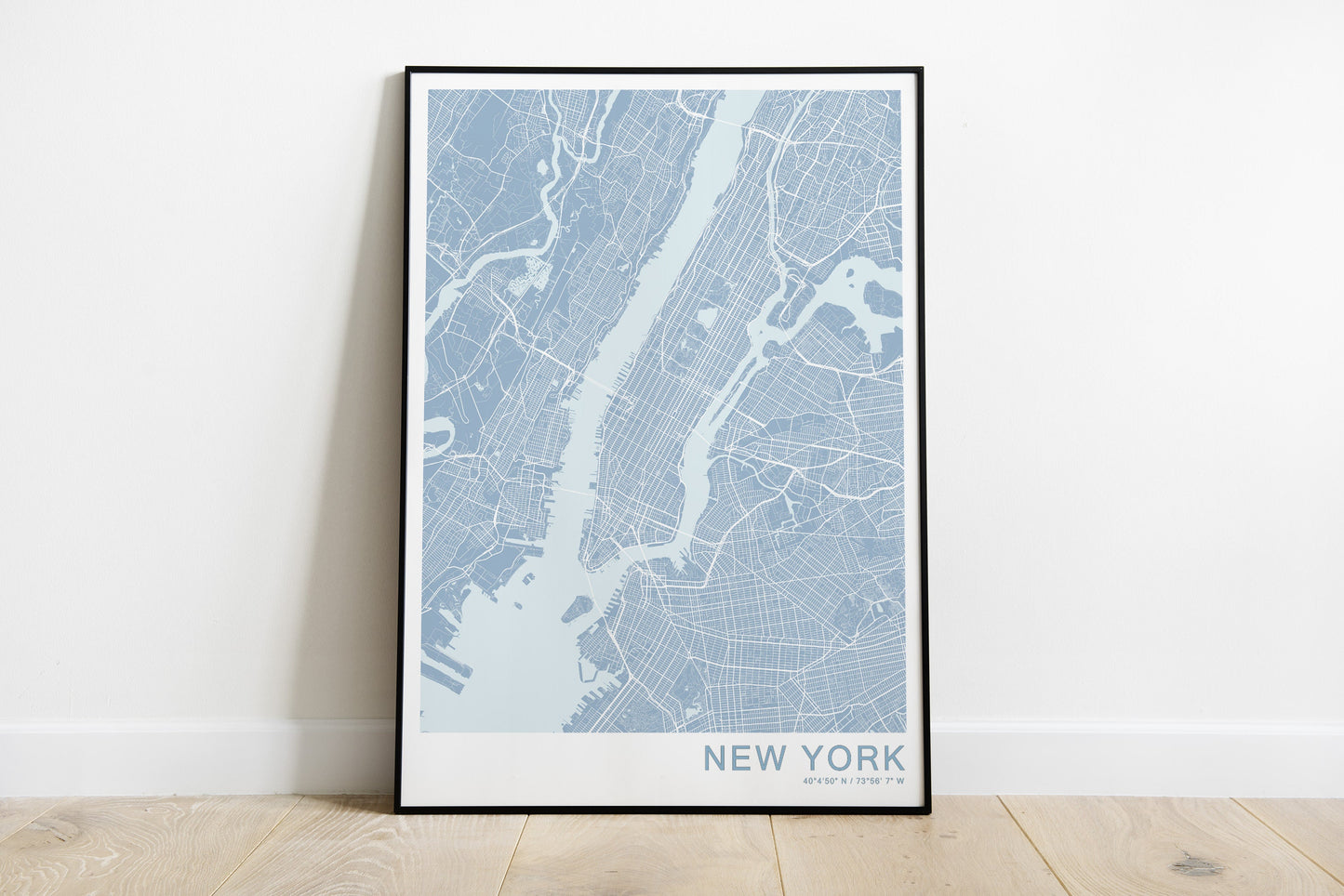 New York city map print in blue colours.