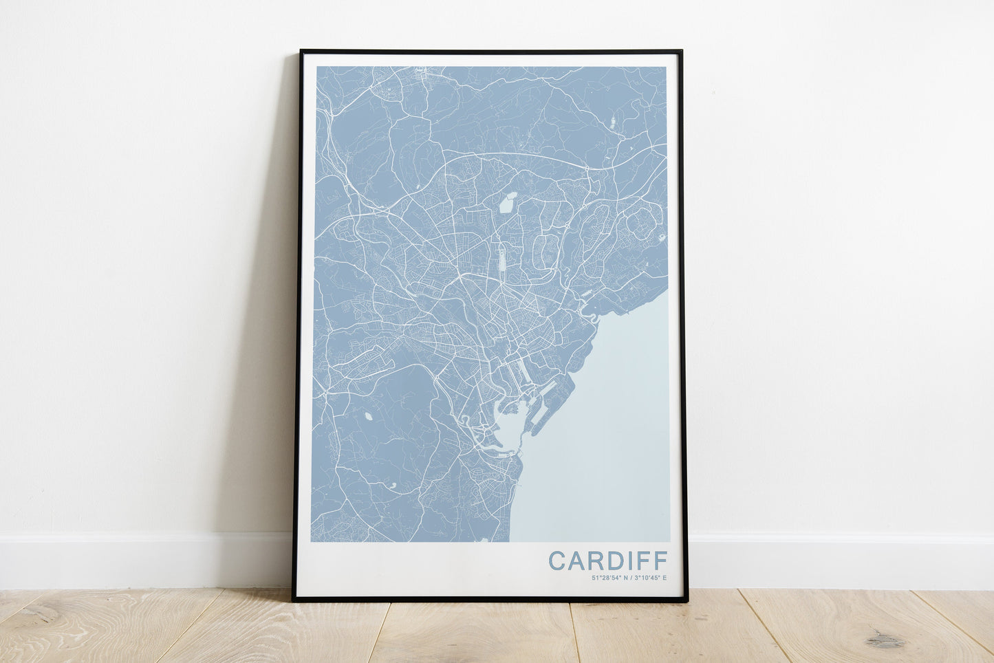 Cardiff city map print in blue colours