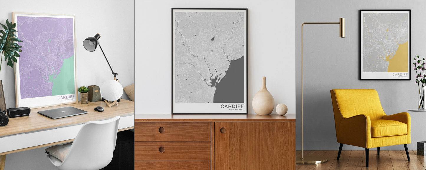 Cardiff map print | Different colors and sizes | Caerdydd map poster | Wales wall art