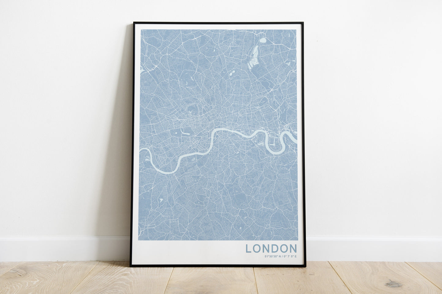 London city map print in blue colors.