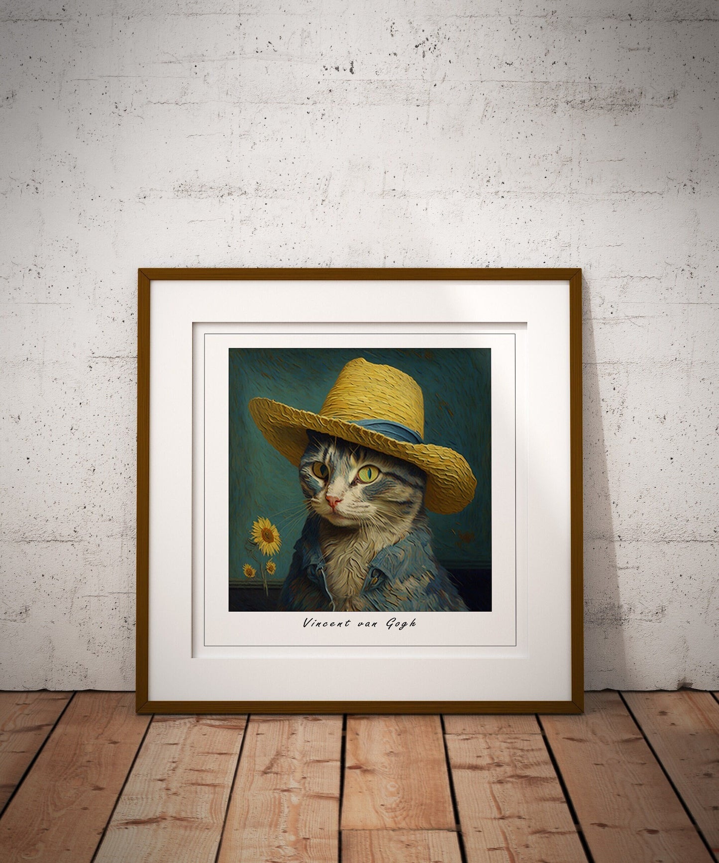 Van Gogh Cat Print | Self-Portrait with a Straw Hat Print | Vincent van Gogh wall art