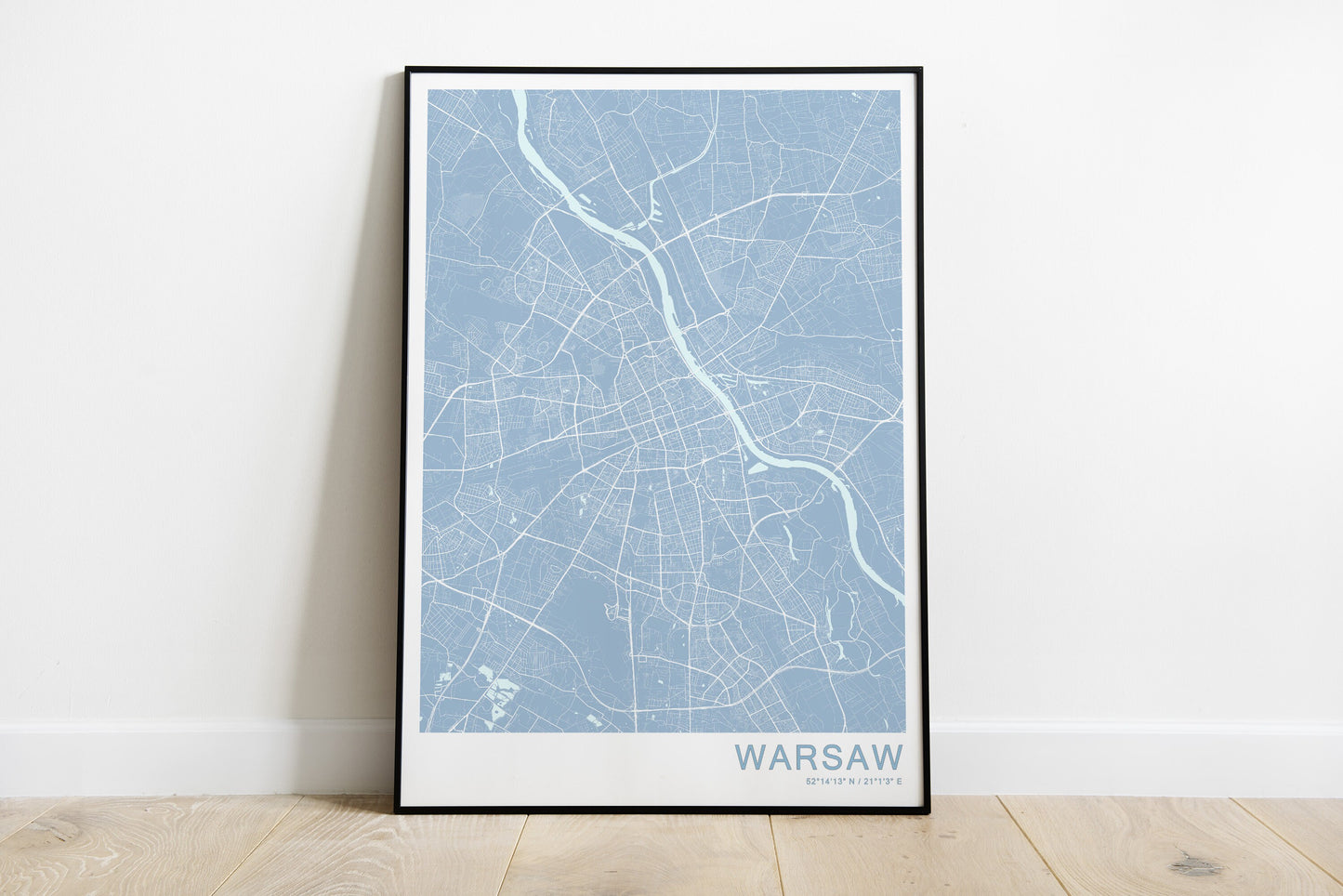 Warsaw city map print in blue color