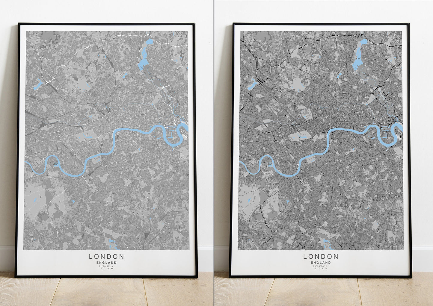 London city map print in grey tones.