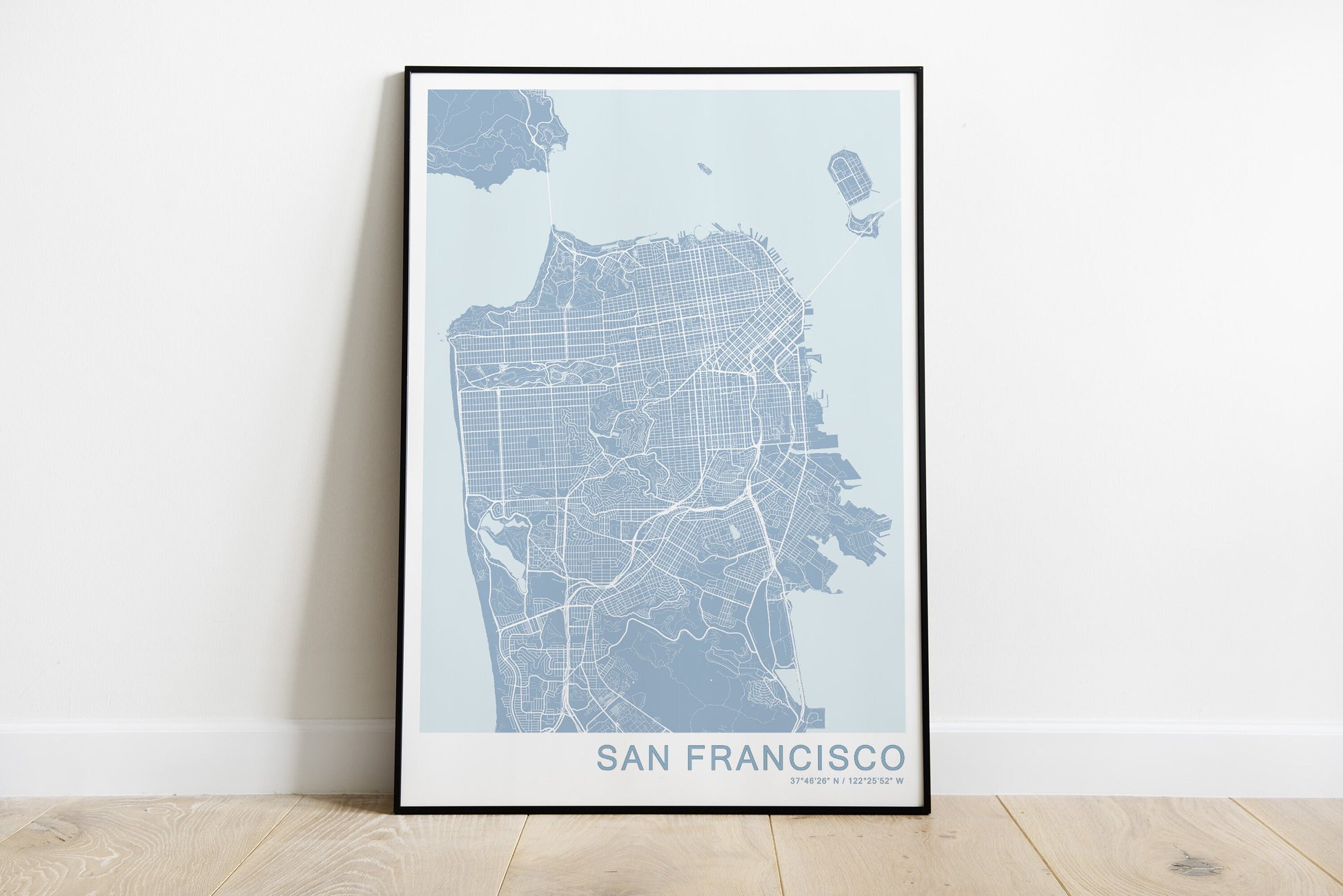 San Francisco city map print in blue colours.