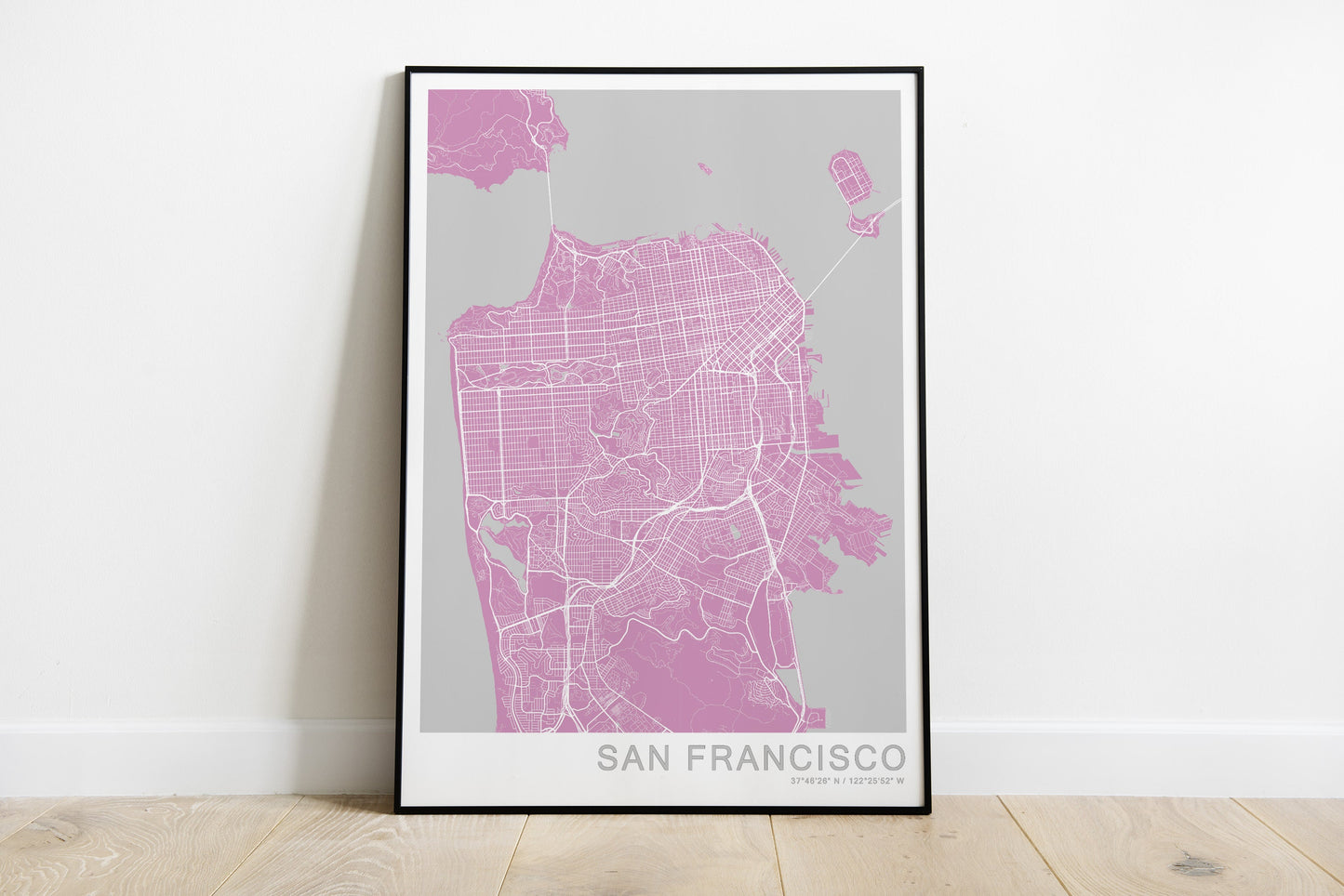 San Francisco city map print in grey and pink colours.