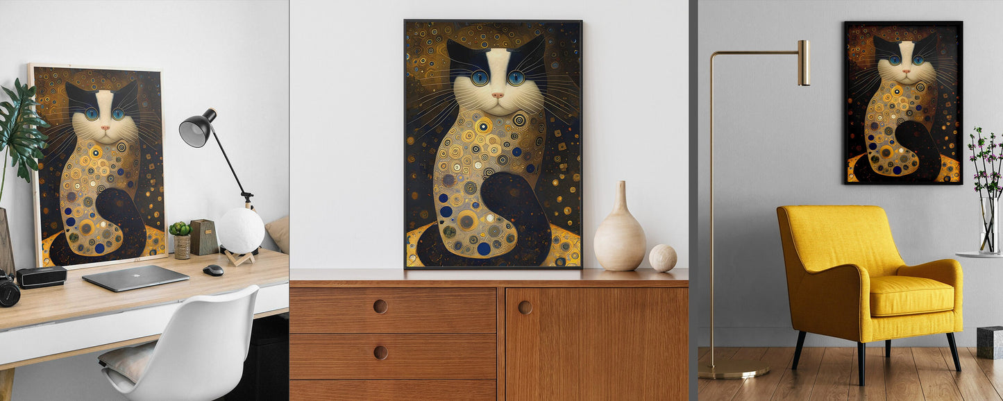 Gustav Klimt Cat print | Different sizes | Gustav Klimt wall art | Klimt cat portrait