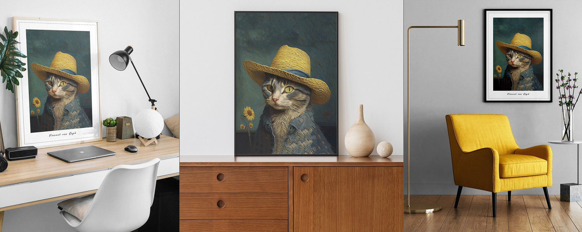 Van Gogh Cat Print | Self-Portrait with a Straw Hat Print | Vincent van Gogh wall art