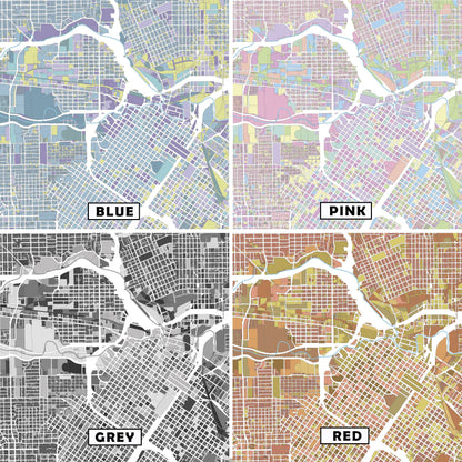 4 different colour style options for the Houston city map print.