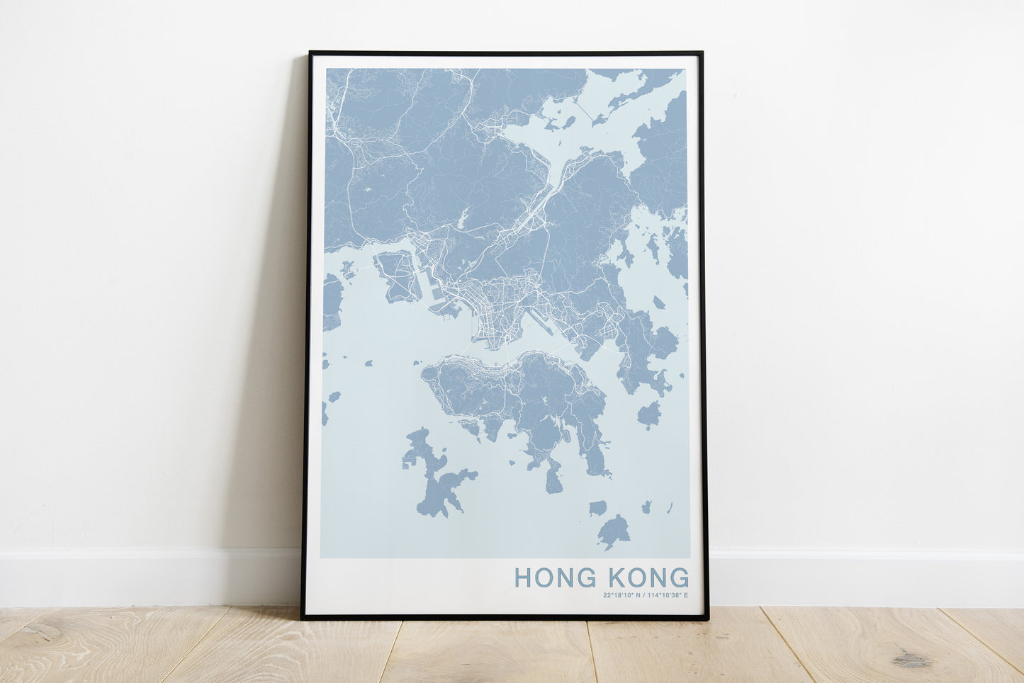 Hong Kong city map in blue colours.