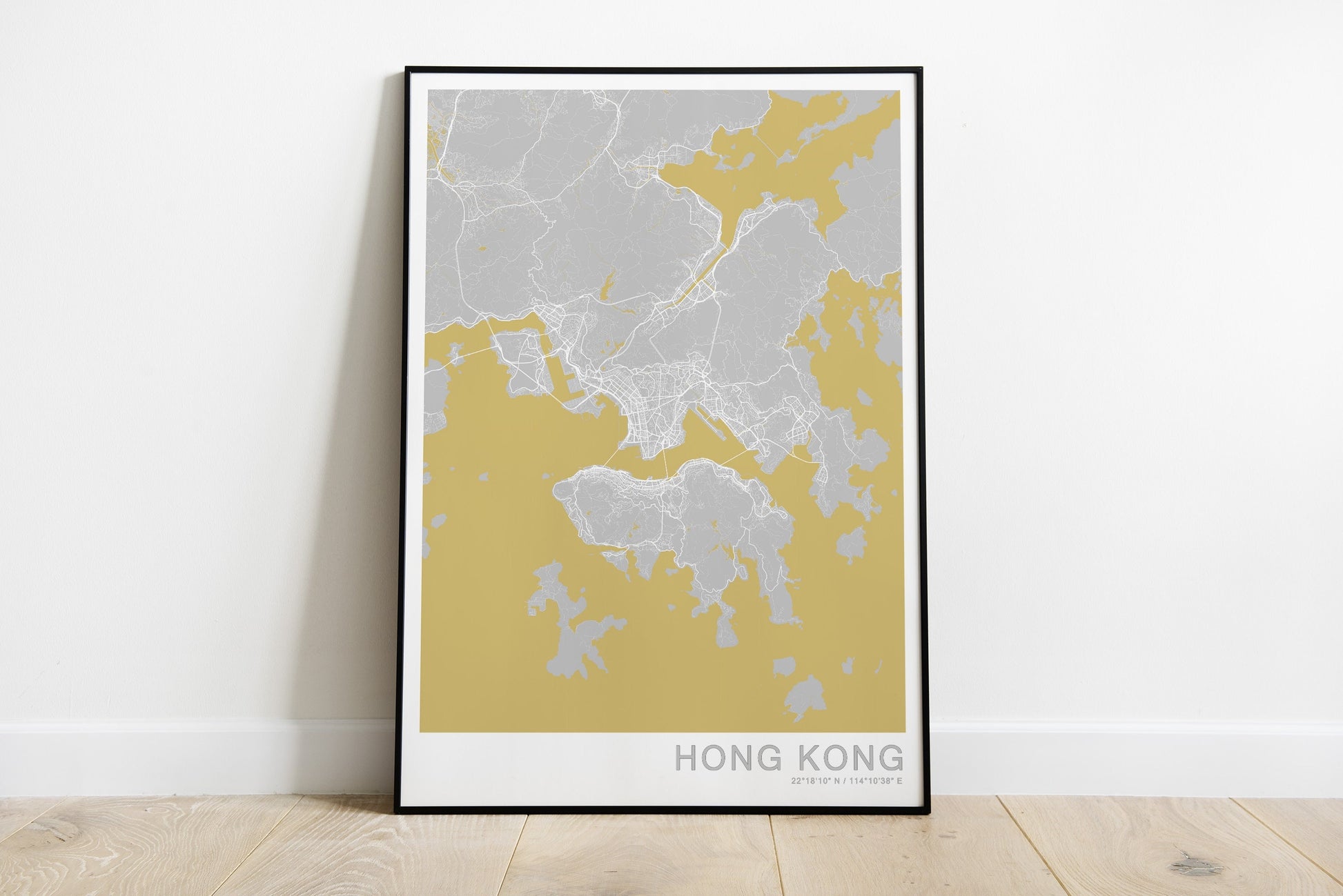 Hong Kong city map in yellow and grey colours.