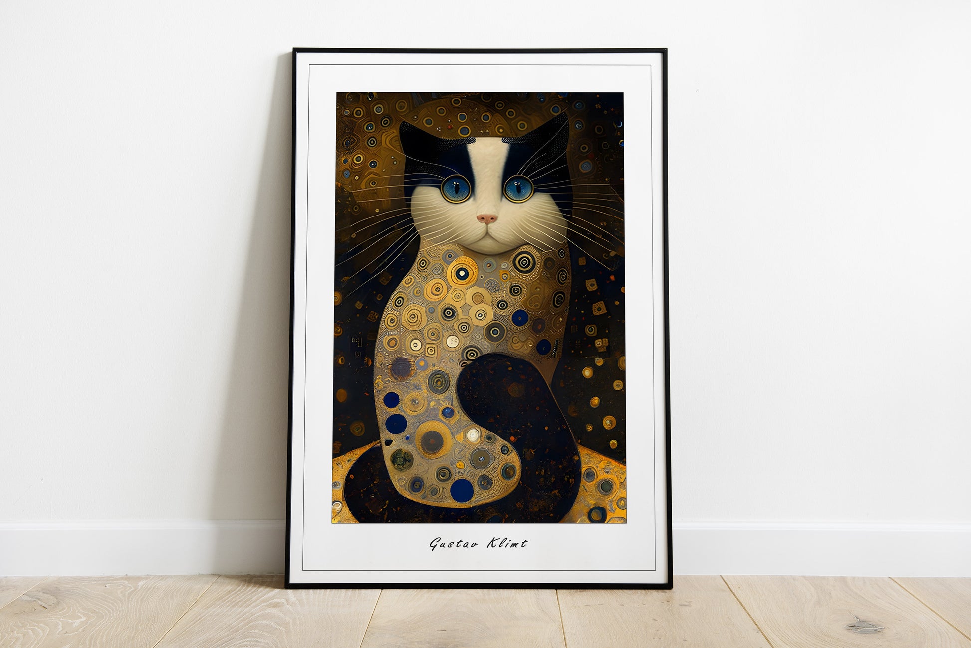 Gustav Klimt inspired cat print, style 1