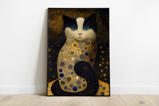 Gustav Klimt inspired cat print, style2