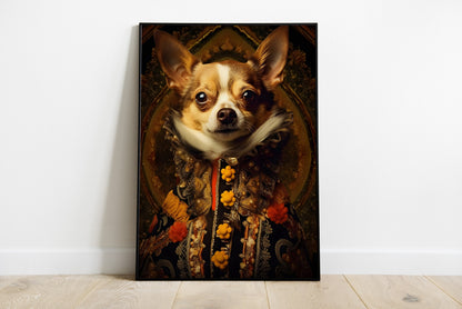 Portrait of a chihuahua in a victorian attire