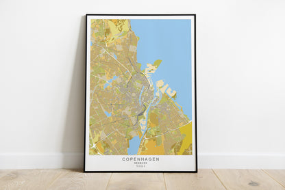 Copenhagen city map print in yellow