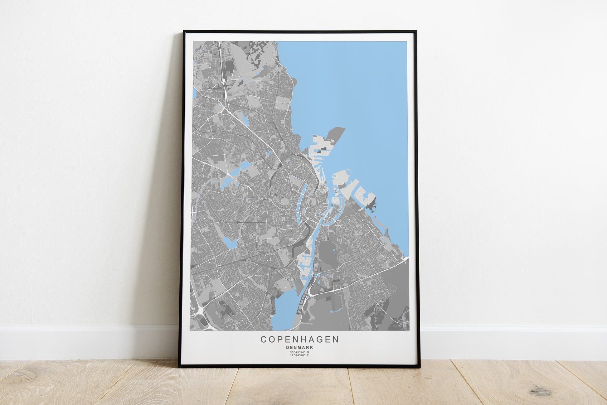 Copenhagen city map print in grey