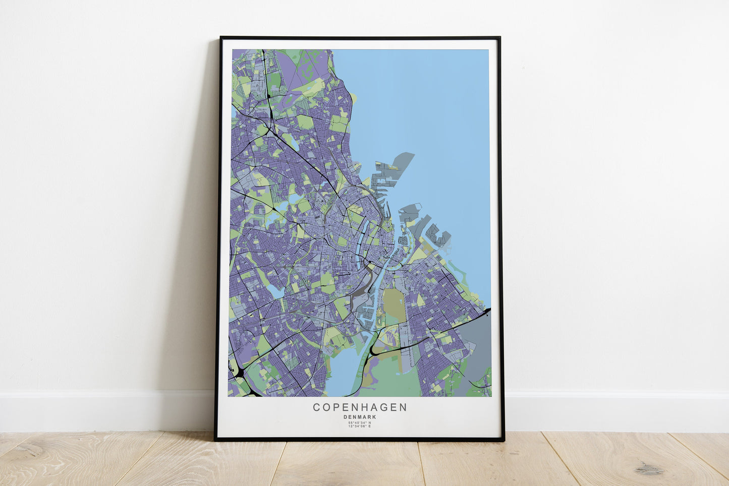 Copenhagen city map print in purple tones