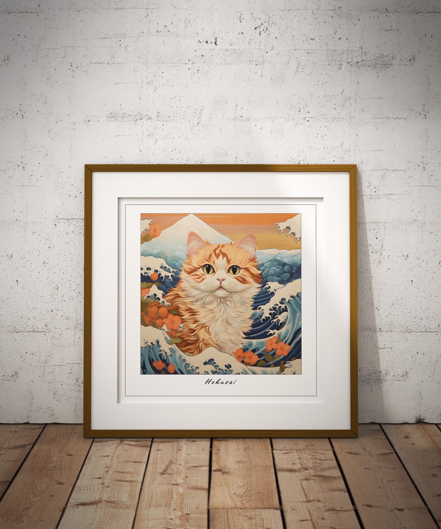 Hokusai inspired cat print, square size,