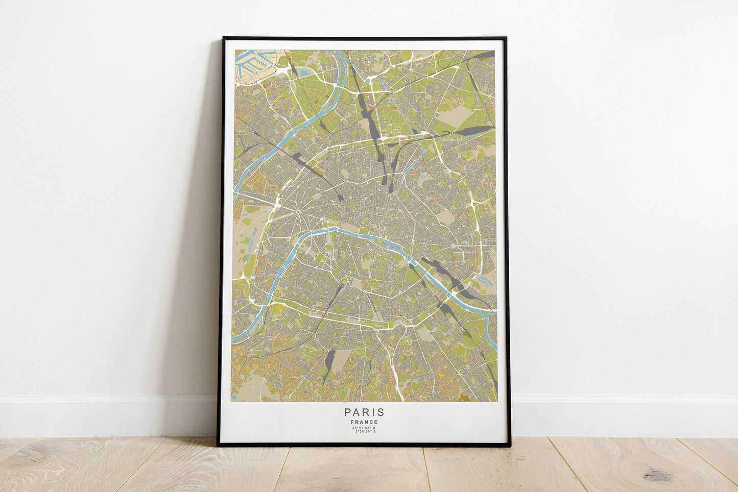 Paris city map print in yellow colours