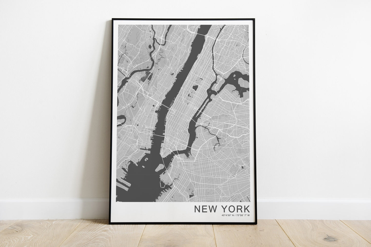 New york map print in grey tones, also available in different colour styles.