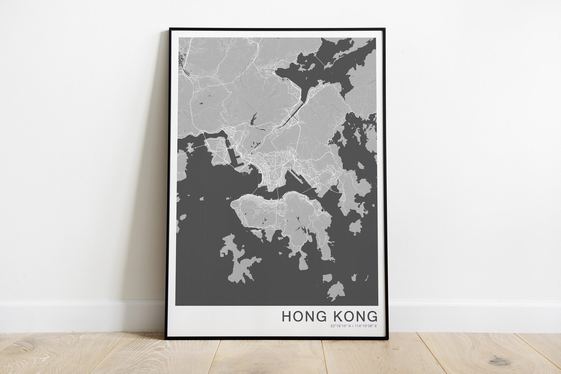 Hong Kong city map in grey colours.